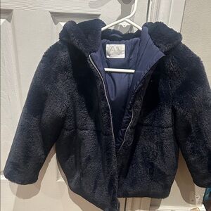 Zara Kids Dark Blue Faux Fur Coat